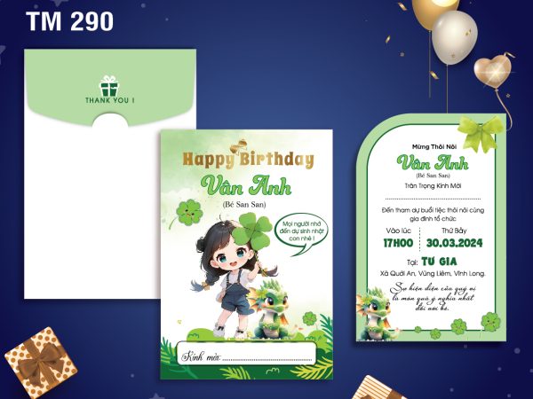 Phôi sinh nhật bé gái hồng bé gái chibi rồng TM-290