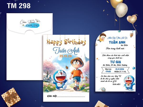 Phôi sinh nhật bé trai xanh offset doremon, nobita TM-298