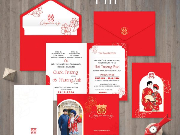 Phôi thiệp cưới in ảnh dâu rể T111