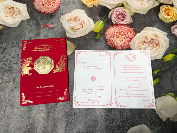 Thiệp cưới in sẵn túi đỏ nhung N-IN31