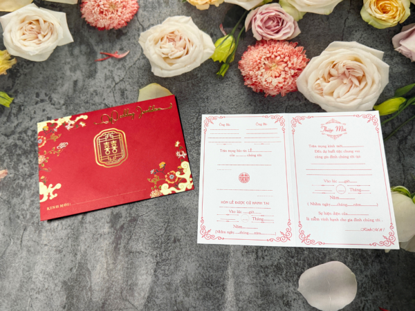 Thiệp cưới in sẵn túi đỏ nhung N-IN36