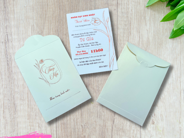 Thiệp mời Đỏ Kem ánh kim thơm ép kim đẹp mã TM-23K